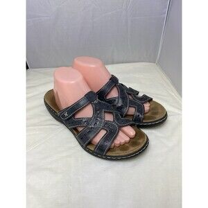 Clarks Bendables Womens 9 Wide Slide Flats Comfort 65711 Black Leather Slip On